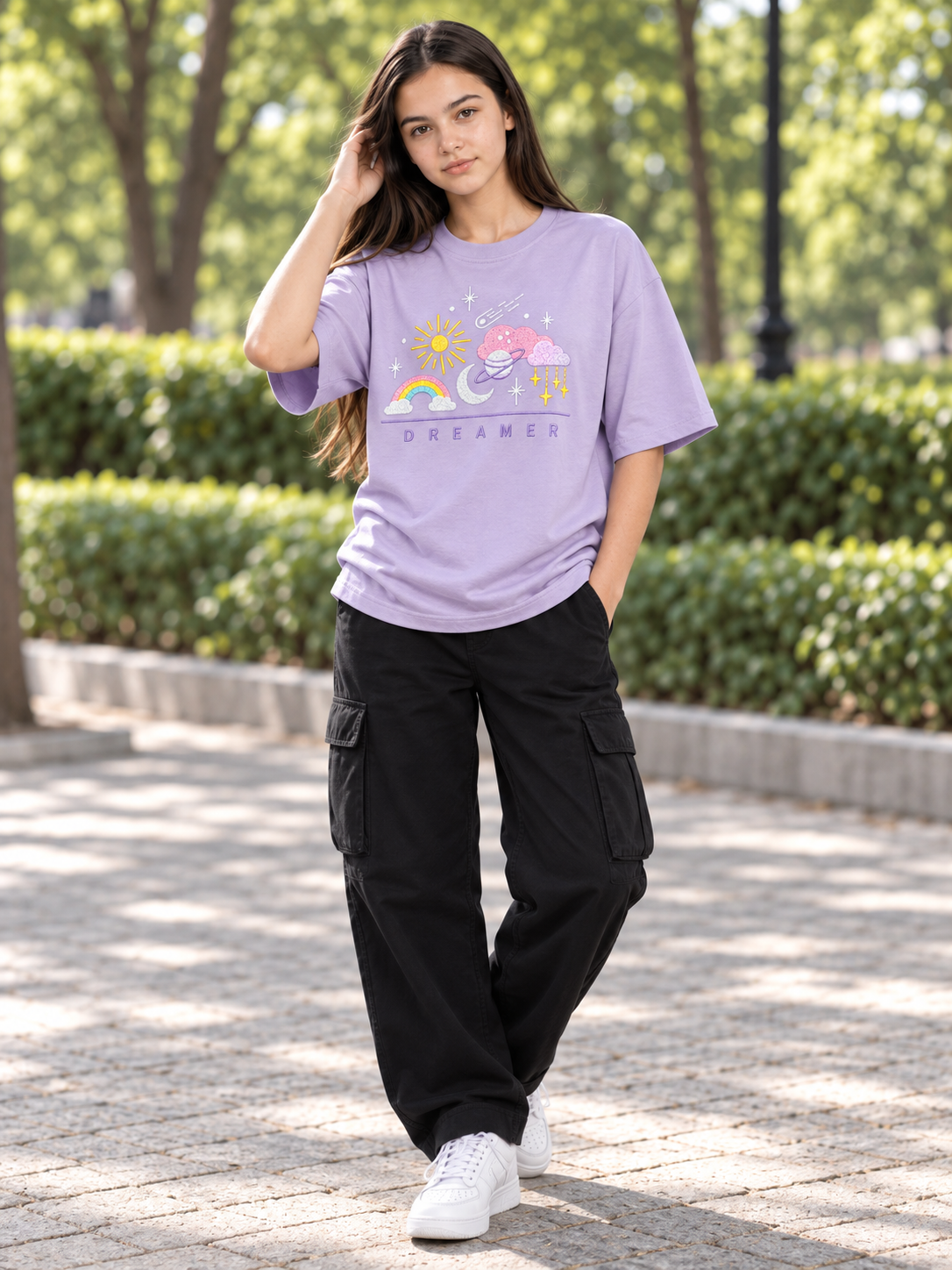 Lilac Printed Oversized T-shirt