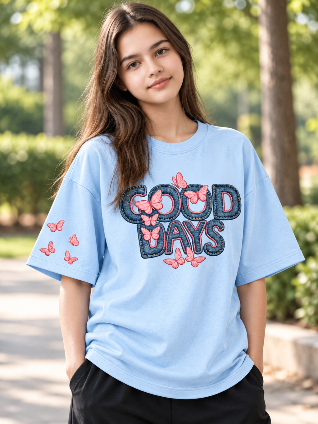 Lite Blue Printed Oversized T-shirt