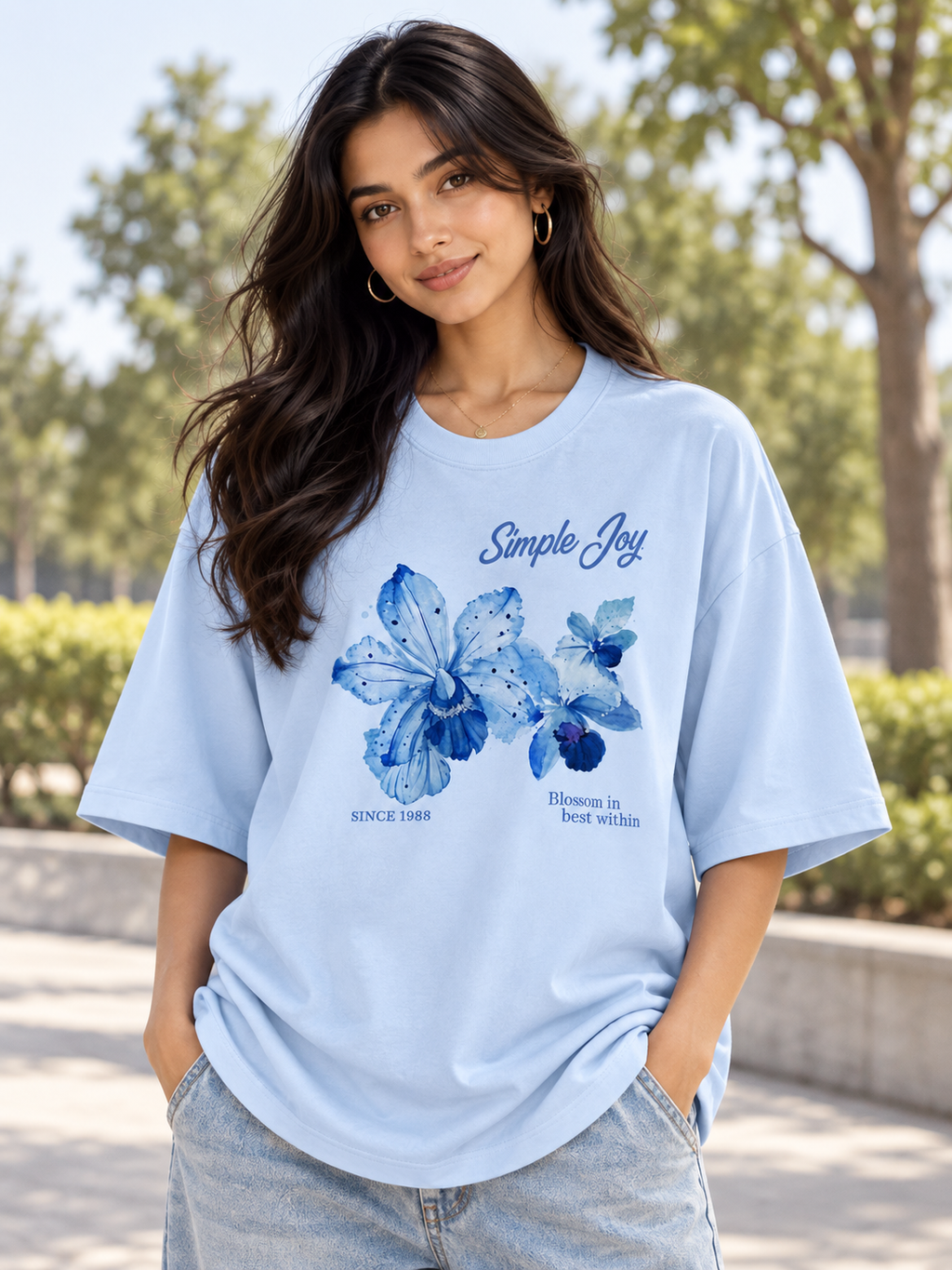 Lite Blue Printed Oversized T-shirt