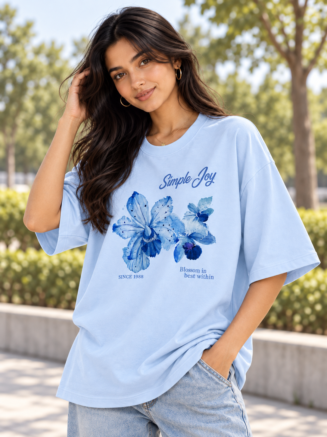 Lite Blue Printed Oversized T-shirt
