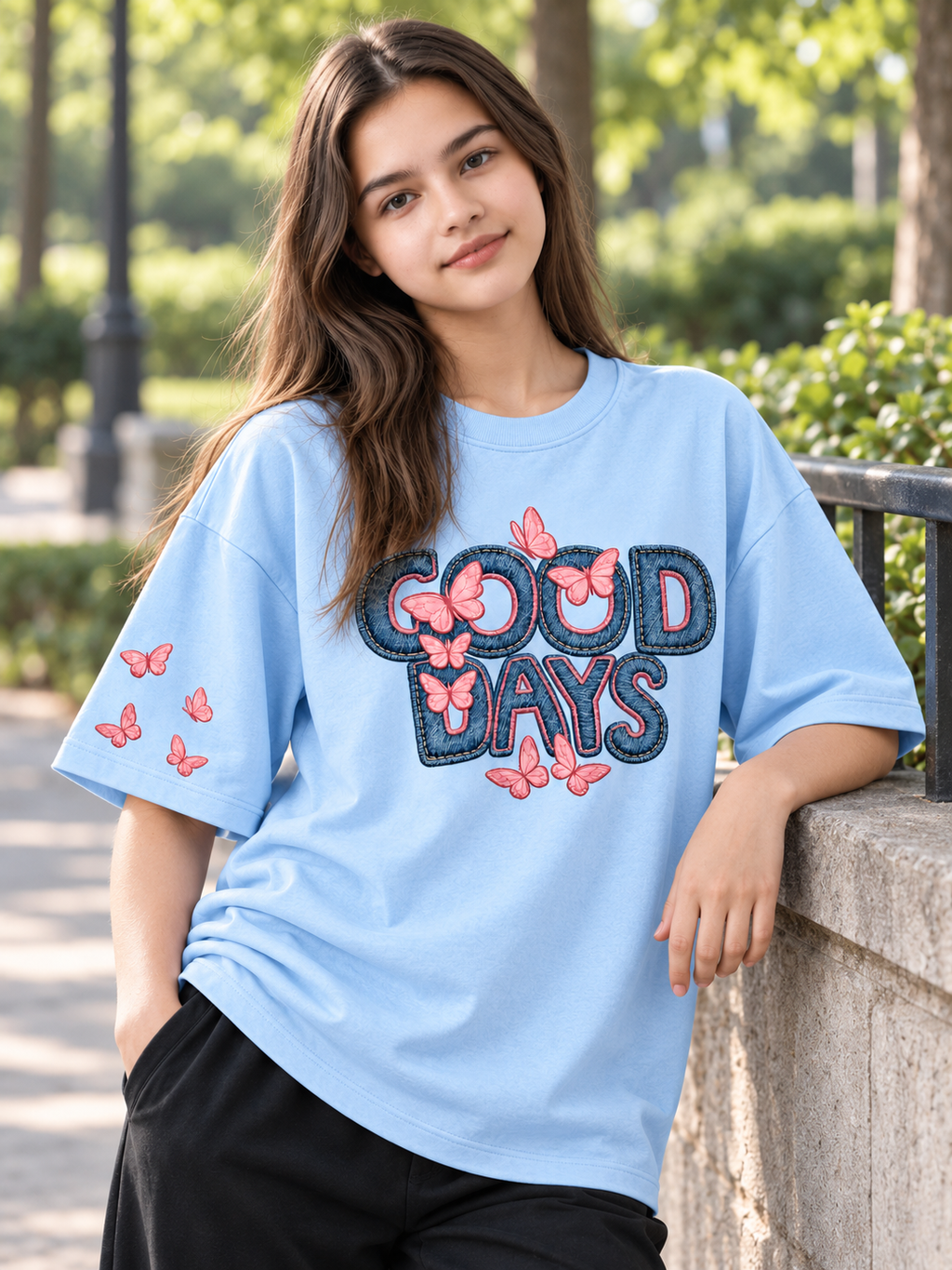 Lite Blue Printed Oversized T-shirt