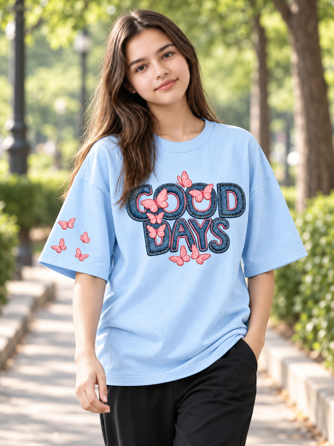 Lite Blue Printed Oversized T-shirt