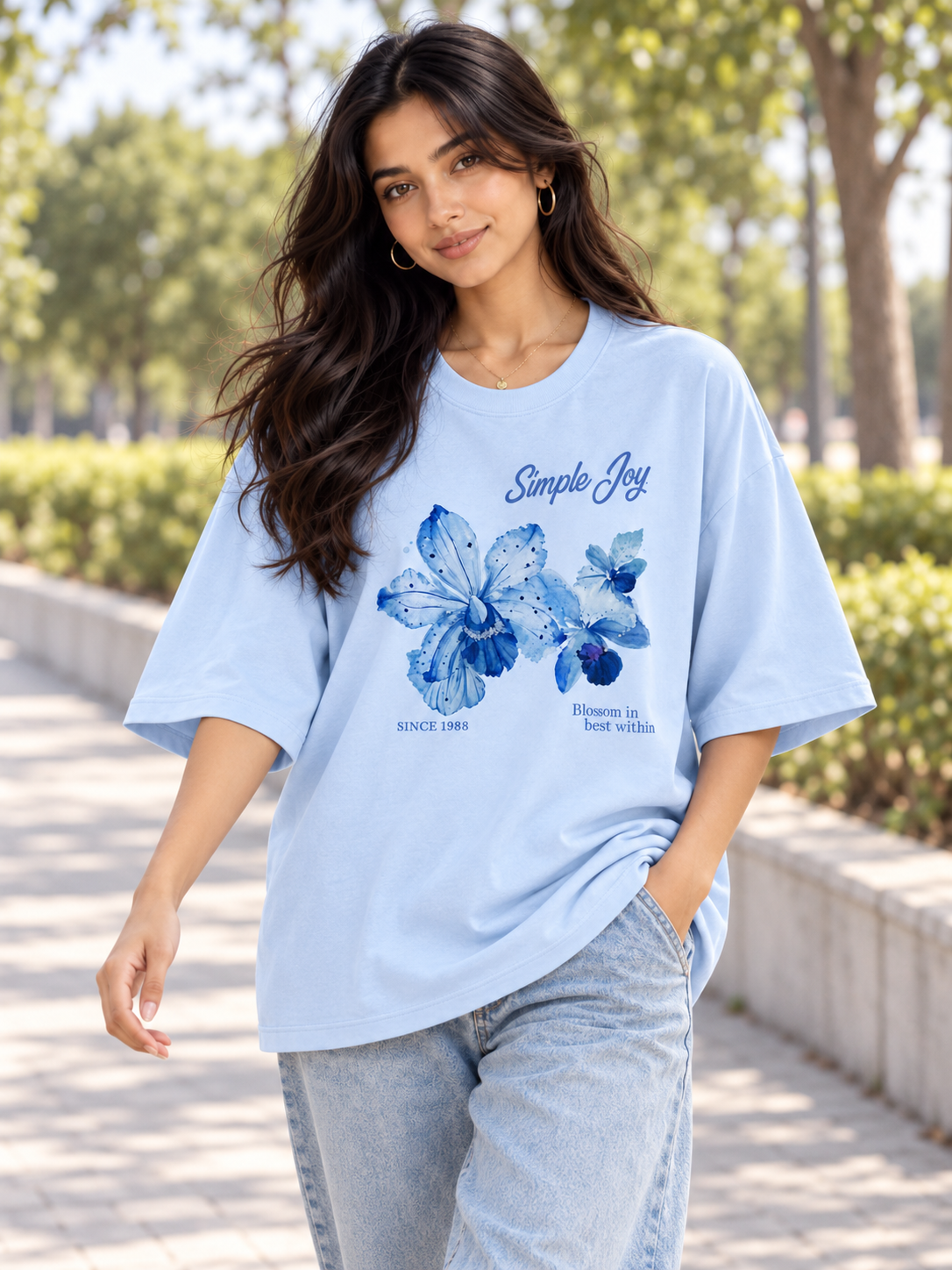 Lite Blue Printed Oversized T-shirt