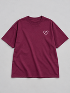 mini heart wine oversized T-shirt — front flat lay #colour:wine