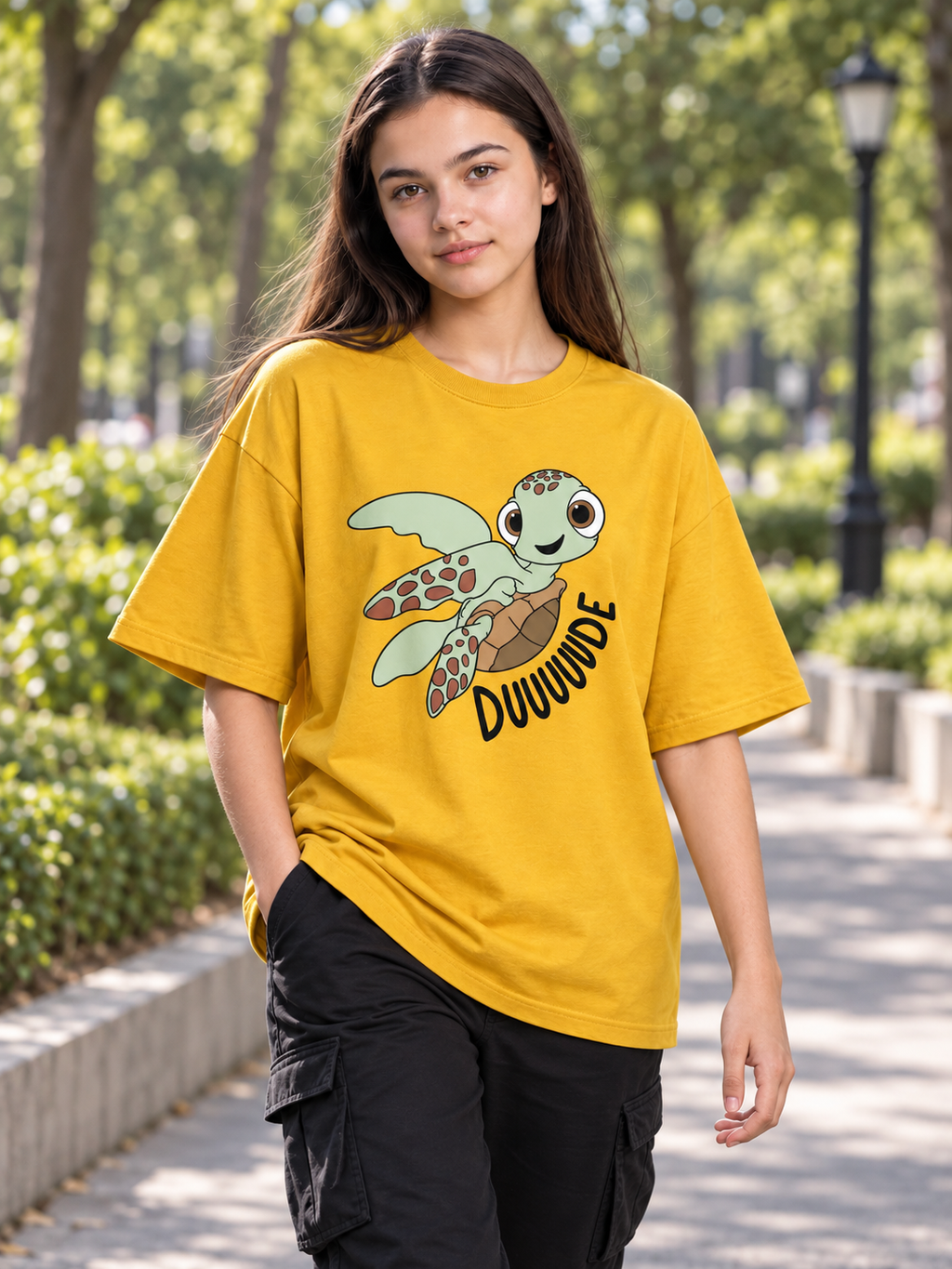 Mustard Yellow Printed Oversized T-shirt