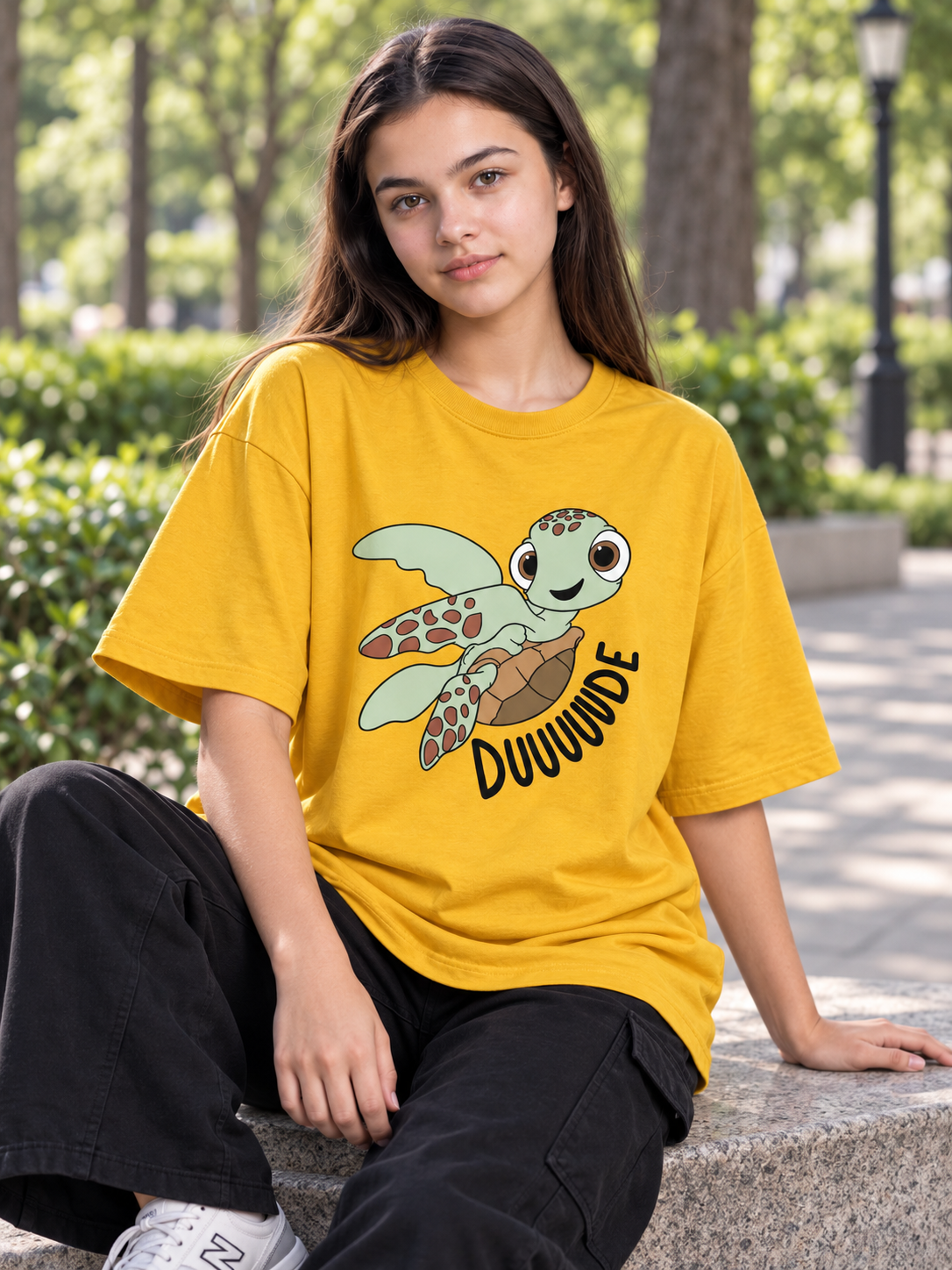Mustard Yellow Printed Oversized T-shirt