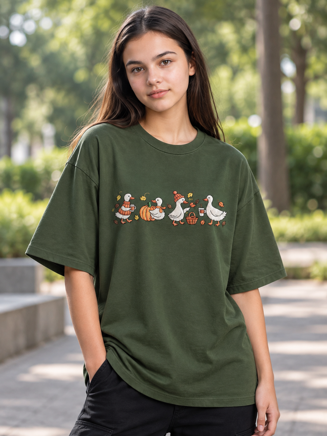 Olive Green Printed Oversized T-shirt