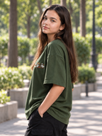 Olive Green Printed Oversized T-shirt