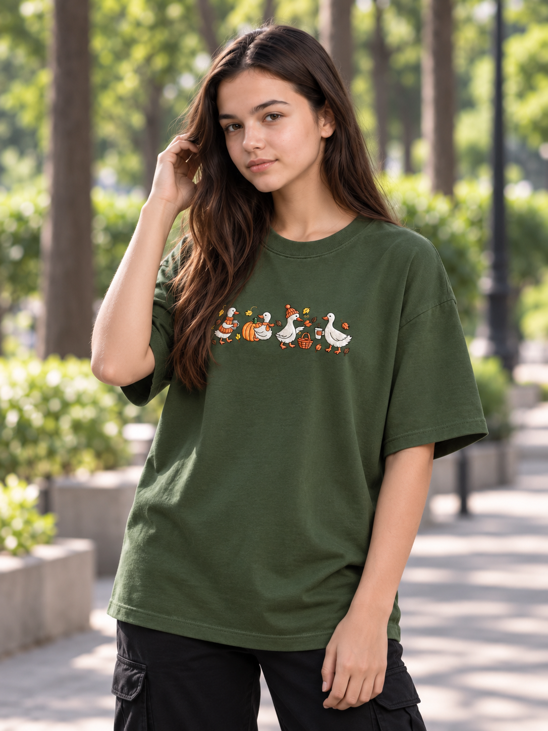 Olive Green Printed Oversized T-shirt