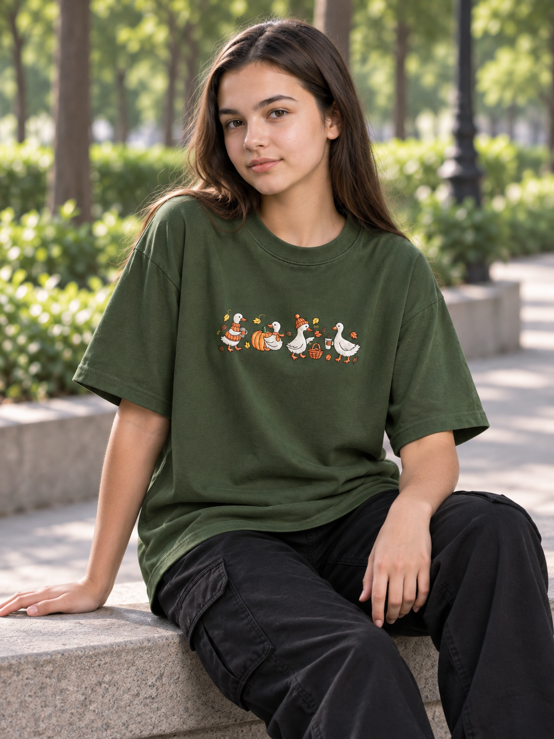 Olive Green Printed Oversized T-shirt