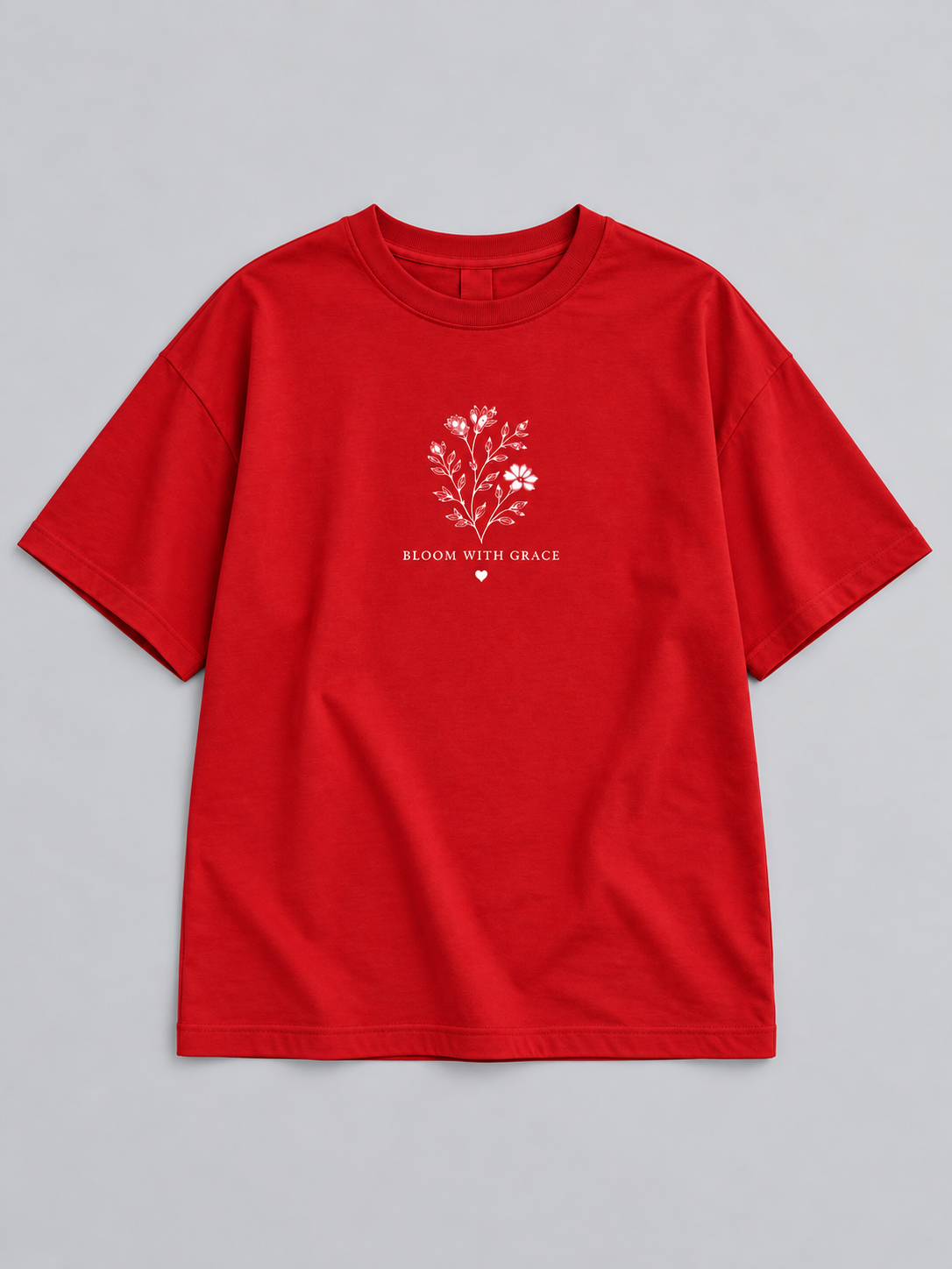 Red Bloom With Grace Printed Oversized T-Shirt — front flat lay