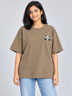 Taupe Panda Mini Print Oversized T-Shirt — straight front model view