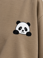 Taupe Panda Mini Print Oversized T-Shirt — panda print close-up
