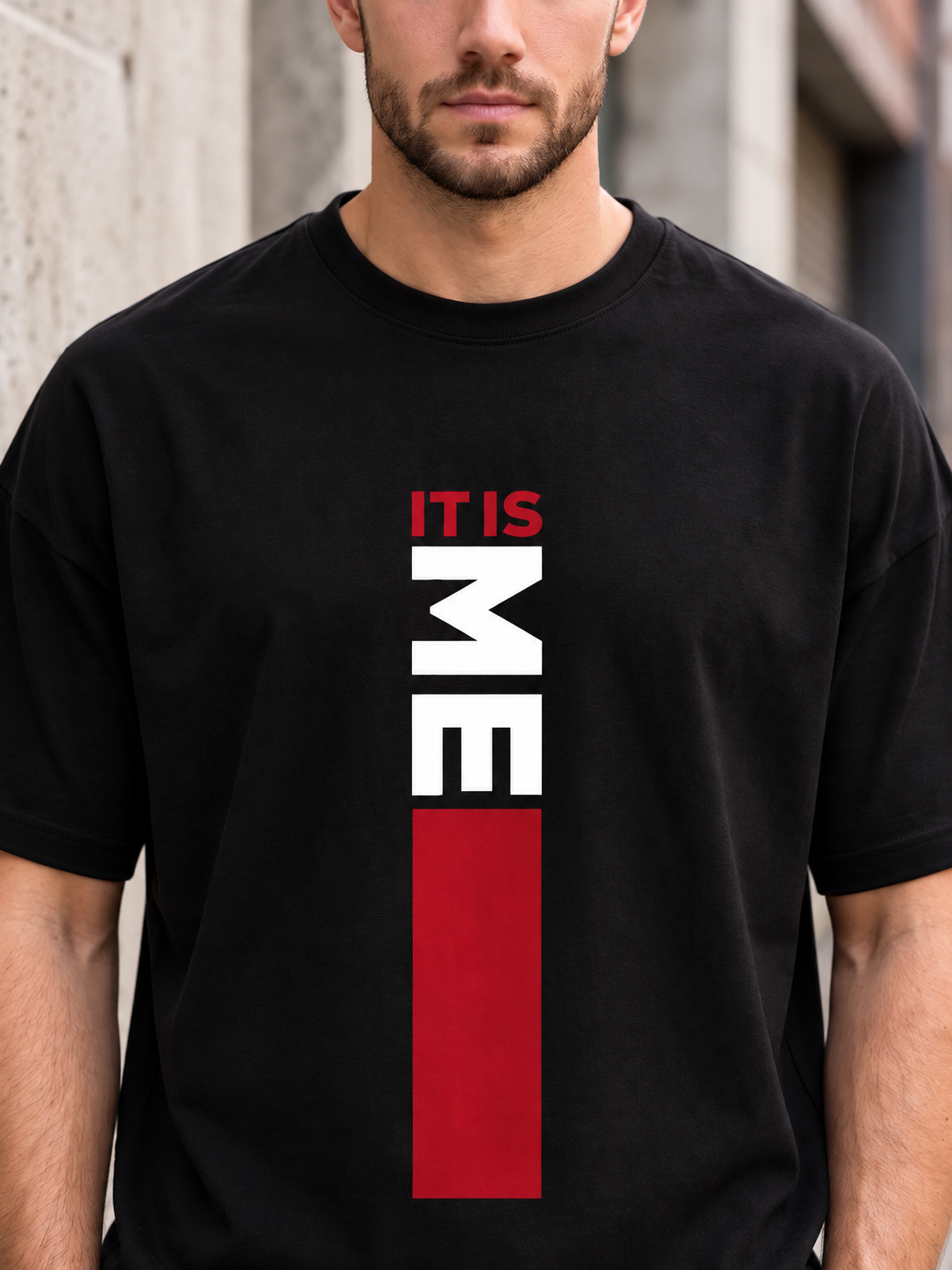 Black Oversized Fit T-shirt -Printed