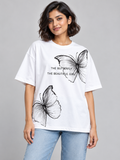 White Butterfly Graphic Oversized T-Shirt — model front view