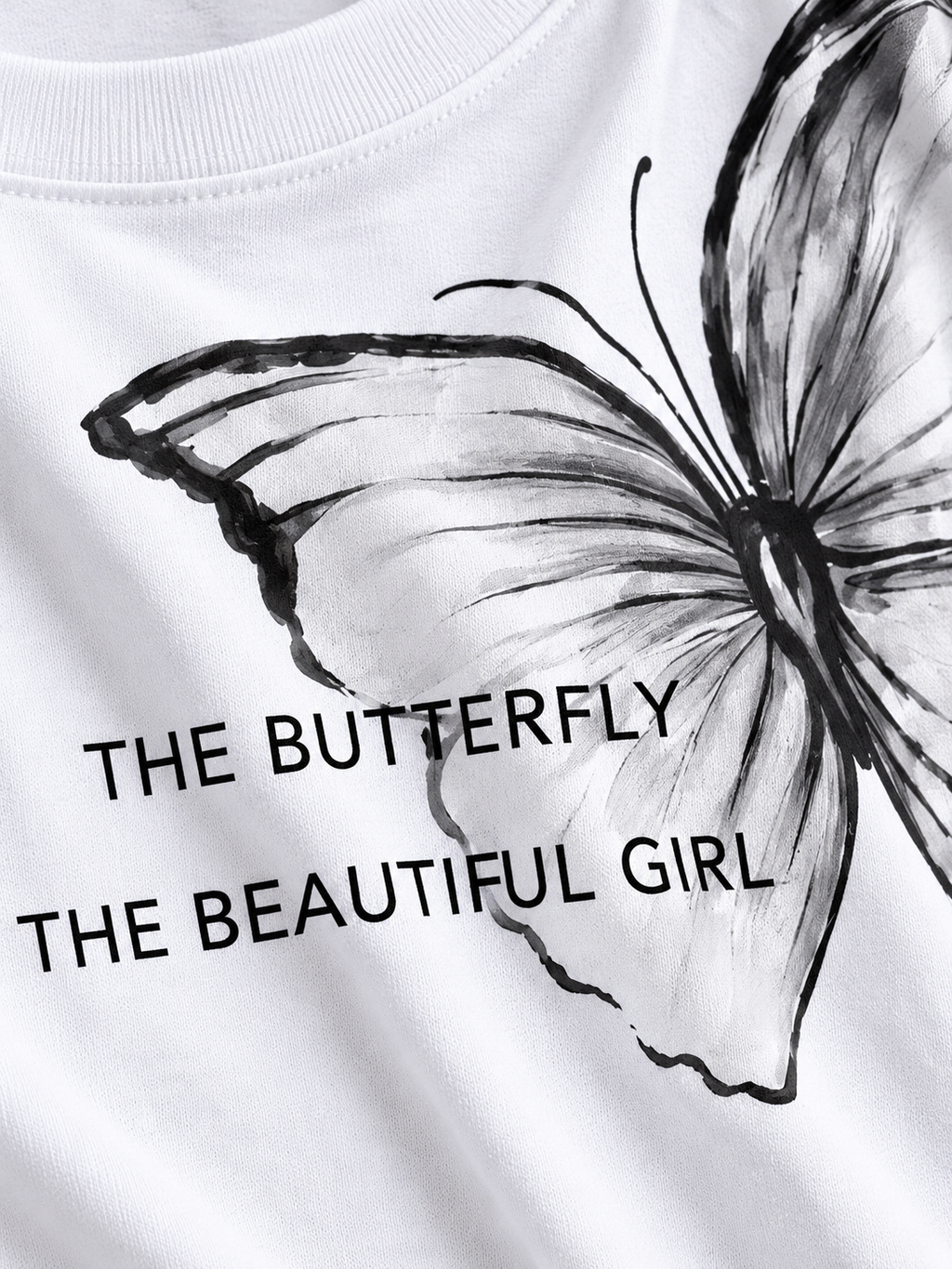 White Butterfly Graphic Oversized T-Shirt — print detail