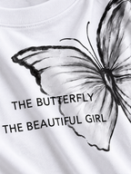 White Butterfly Graphic Oversized T-Shirt — print detail