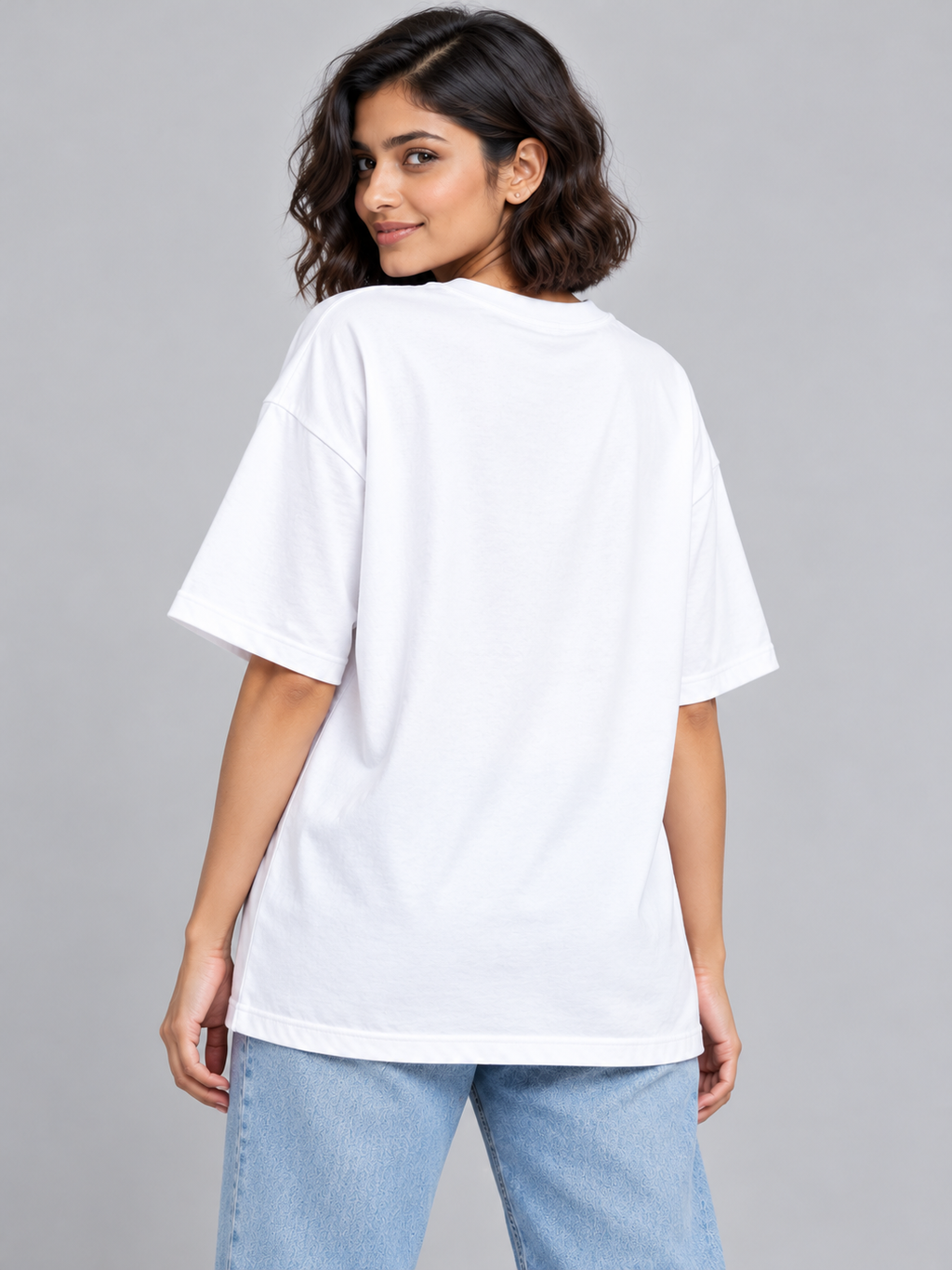 White Butterfly Graphic Oversized T-Shirt — back view