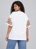 White Good Things Take Time Floral Oversized T-Shirt — back view