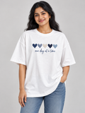 white one day hearts oversized T-shirt — front model view
