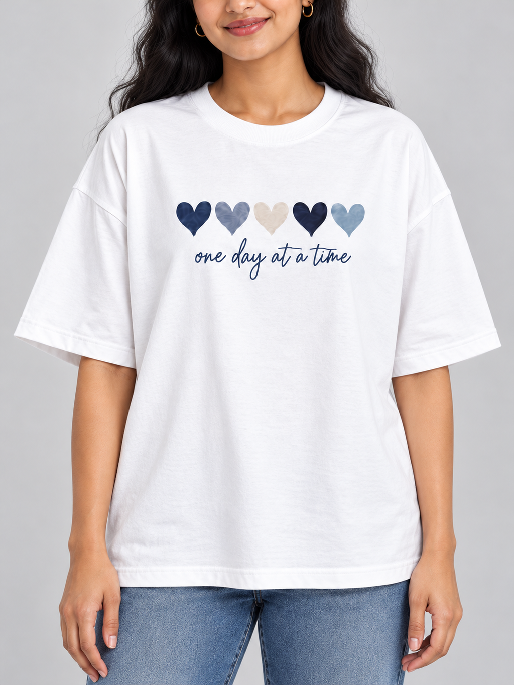white one day hearts oversized T-shirt — print close-up
