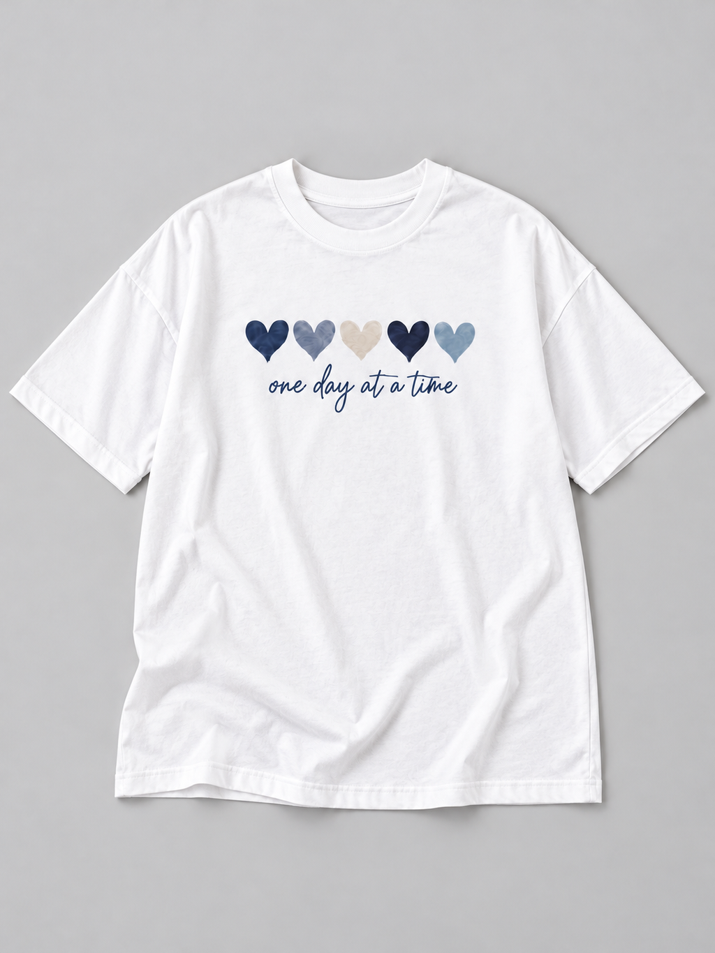 white one day hearts oversized T-shirt — front flat lay