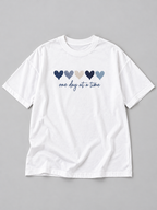 white one day hearts oversized T-shirt — front flat lay